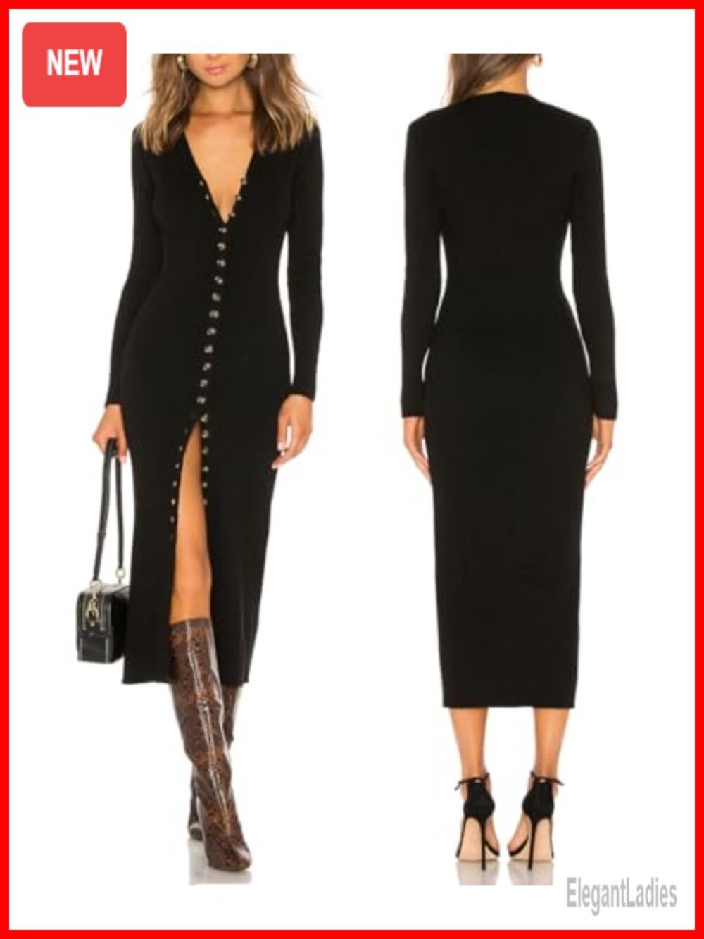 V Neck Long Sleeve Maxi Cardigan Button Down Sweater Dress